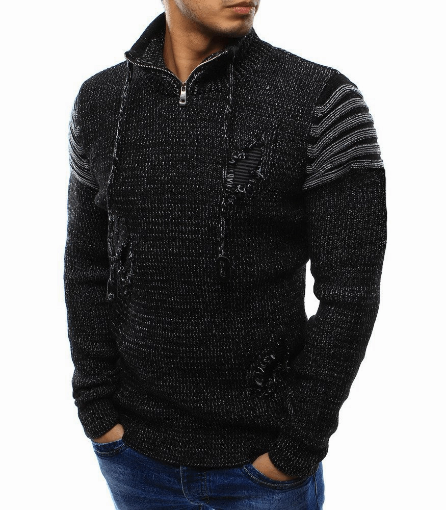 High Neck Zipper Broken Hole Fashion Trendy Sweater Warm Top