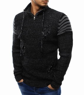 High Neck Zipper Broken Hole Fashion Trendy Sweater Warm Top