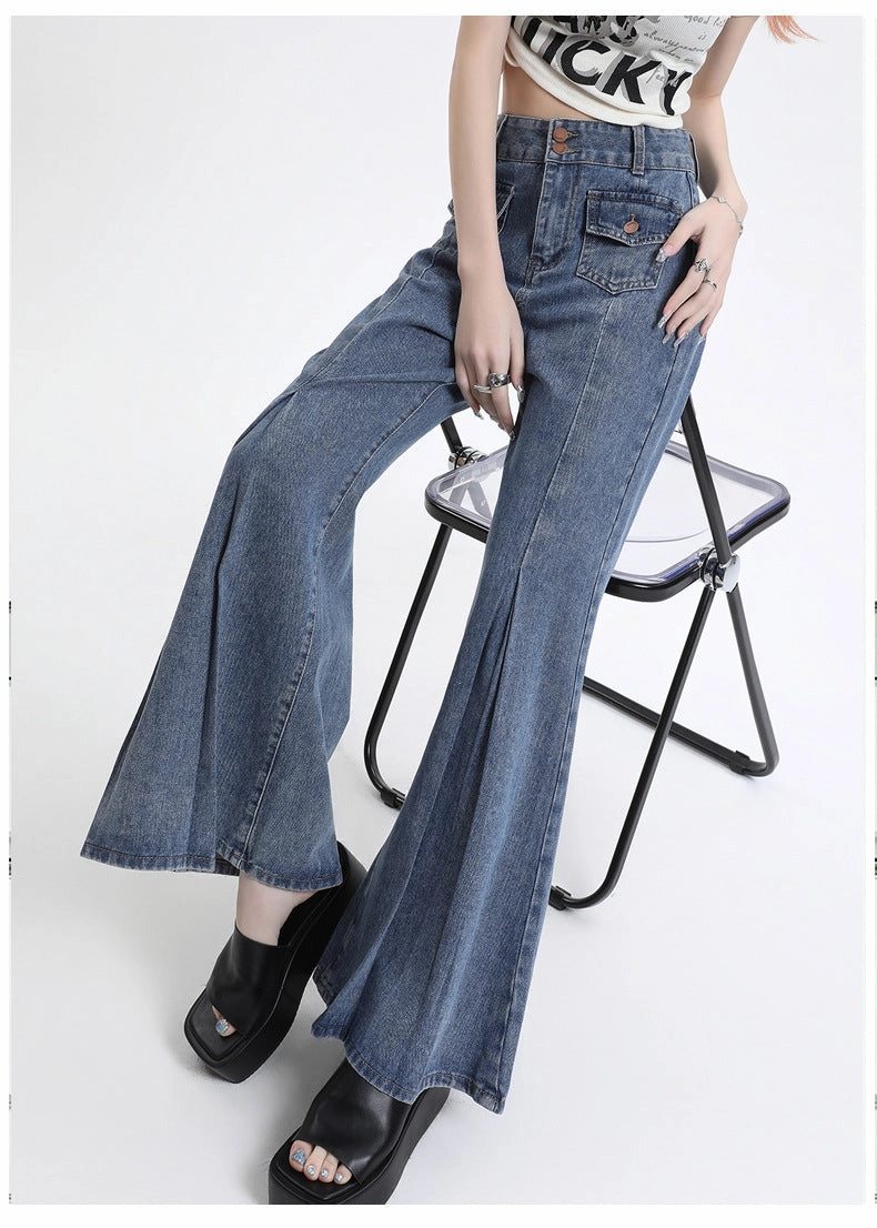 High Waist Double Buckle Stitching Wide Leg Skinny Jeans For Women Relaxed Look Textured Party Look Soft