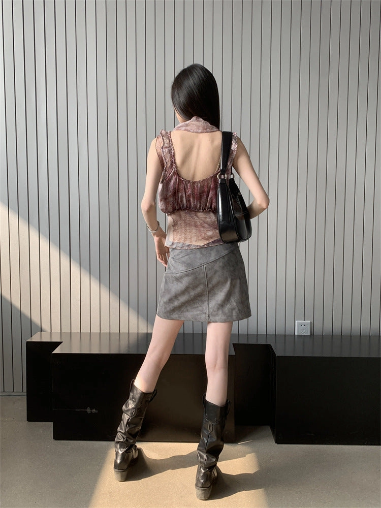 High Waist Short Skirt A- Line Skirt Leather Skirt Suit For Women Dynamic New Clean Premium