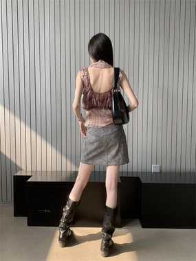 Smart Vacation High Waist Short Skirt A- Line Skirt Leather Skirt Suit For Women