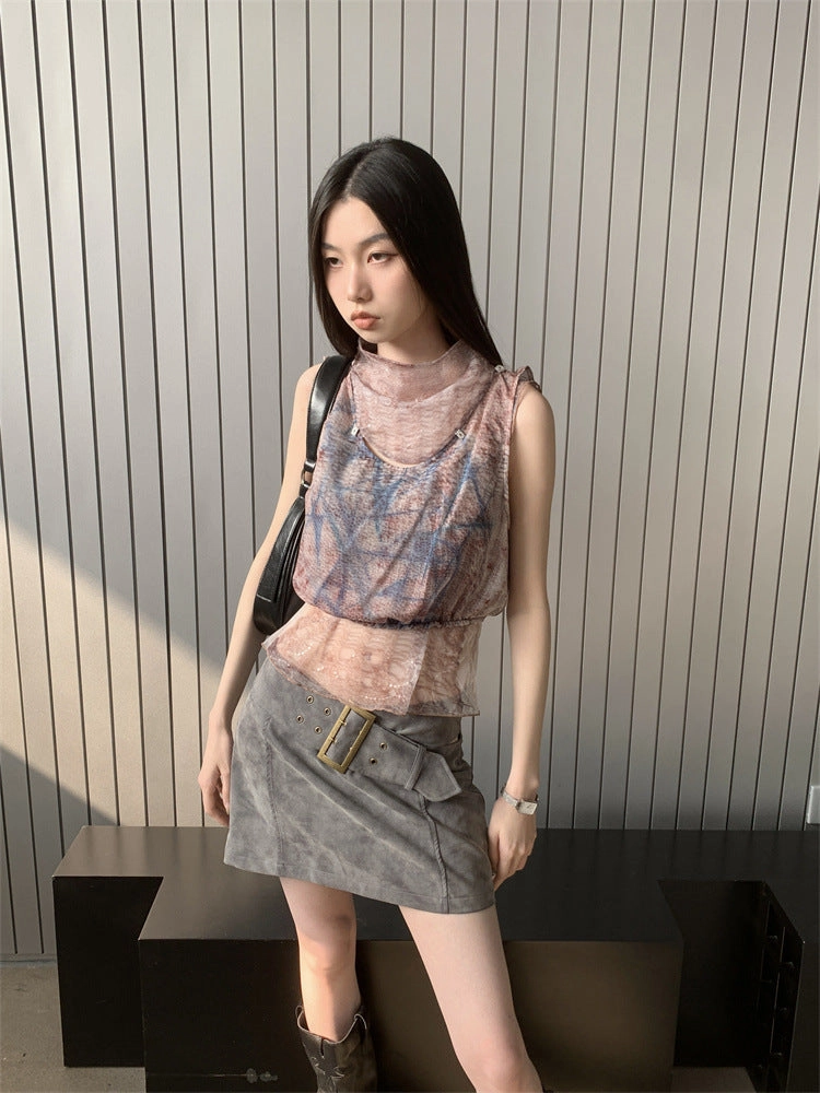 Sport Club Sporty Dance High Waist Short Skirt A- Line Skirt Leather Skirt Suit For Women