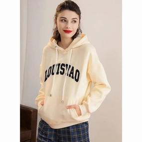 Hooded Drawstring Embroidered Patch Drop-Shoulder Pullover Hoodie Street Sporty Eco Friendly