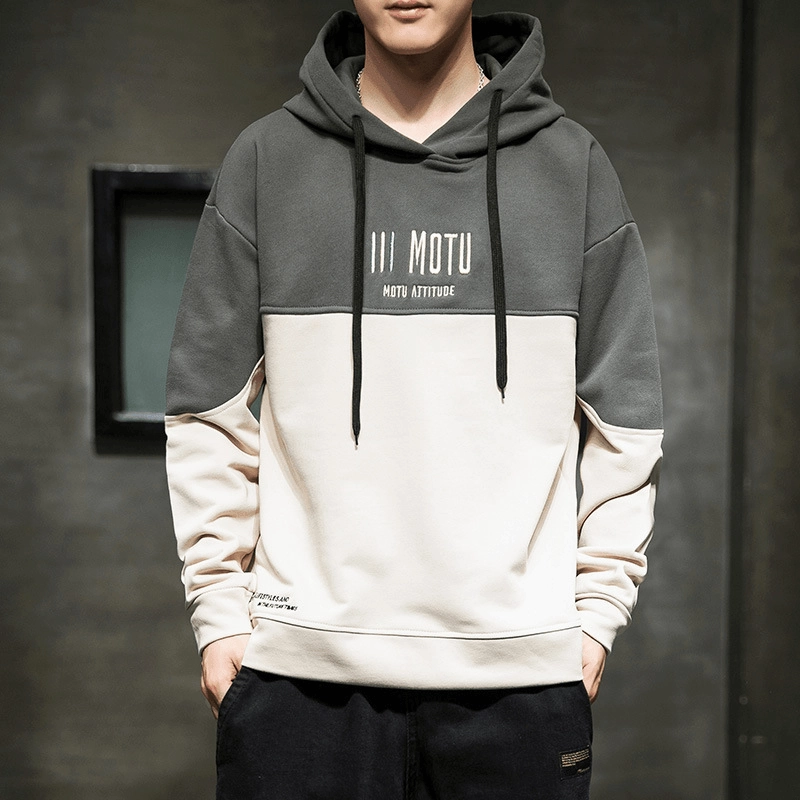 Hooded Sweater Men'S Color Matching Loose Hoodie Trendy Casual Chill Wearable