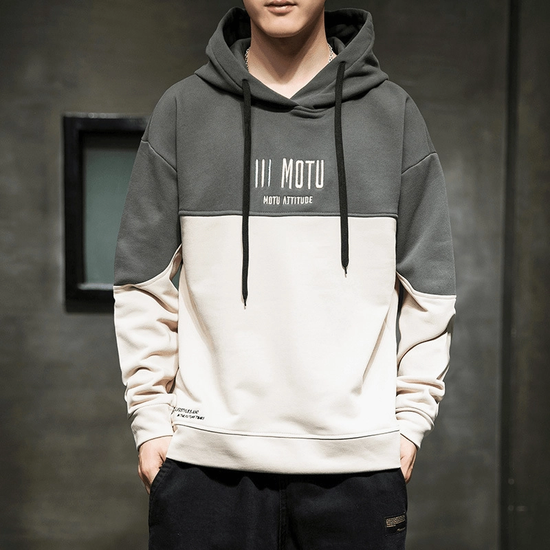 Hooded Sweater Men'S Color Matching Loose Hoodie Trendy Casual Warm Hoodie