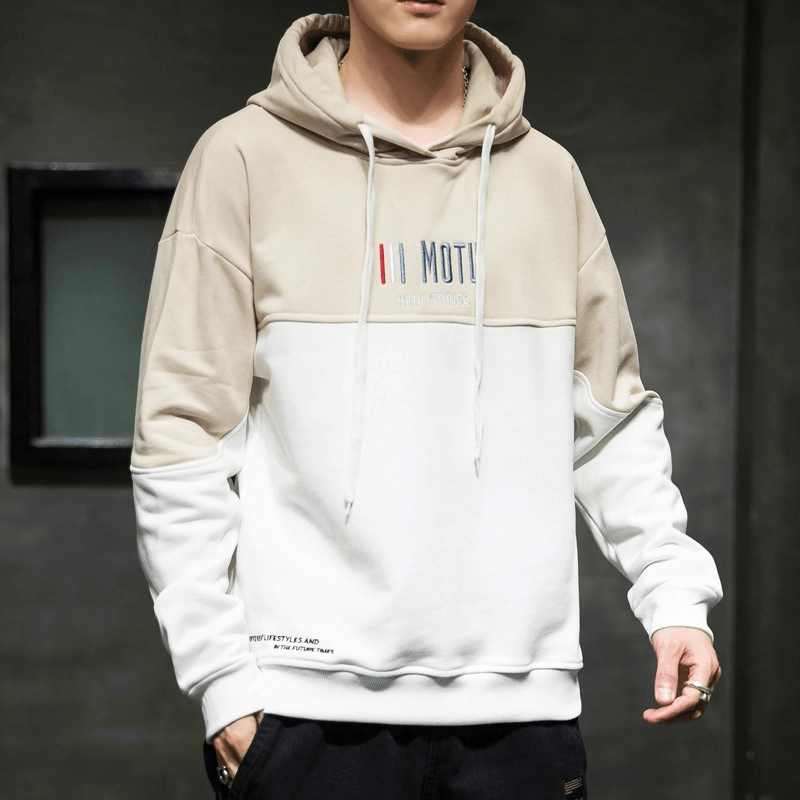 Hooded Sweater Men'S Color Matching Loose Hoodie Trendy Casual Muscular Frame Trendy Outfit