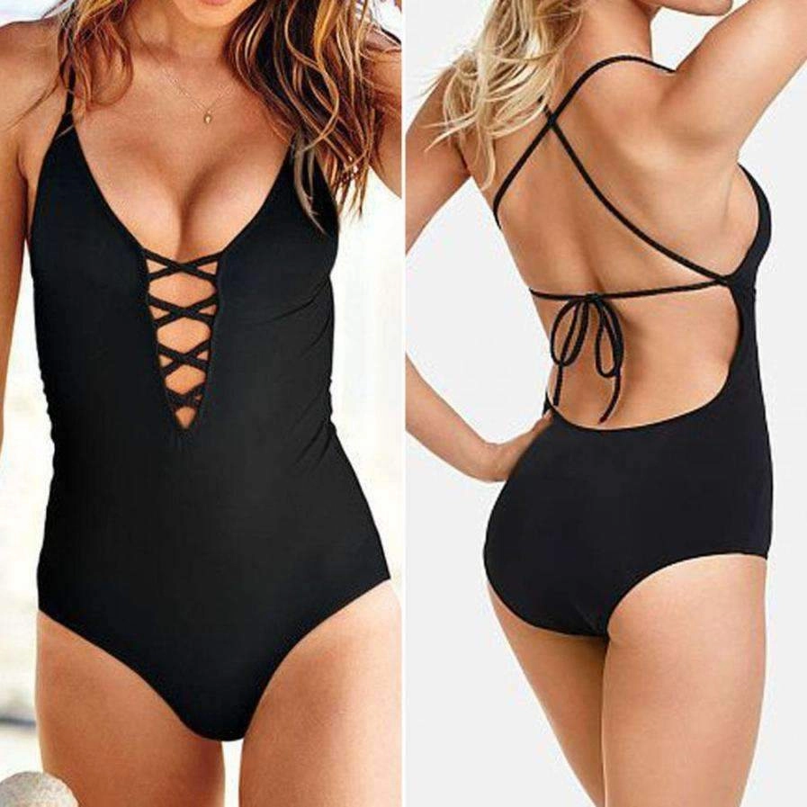 Hot 2016 Sexy Beach Swimwear Women Swimsuit Bathing Suit  Bikini Set Swimsuit Bandage Wire Free Black Swimsuits Backless-Option