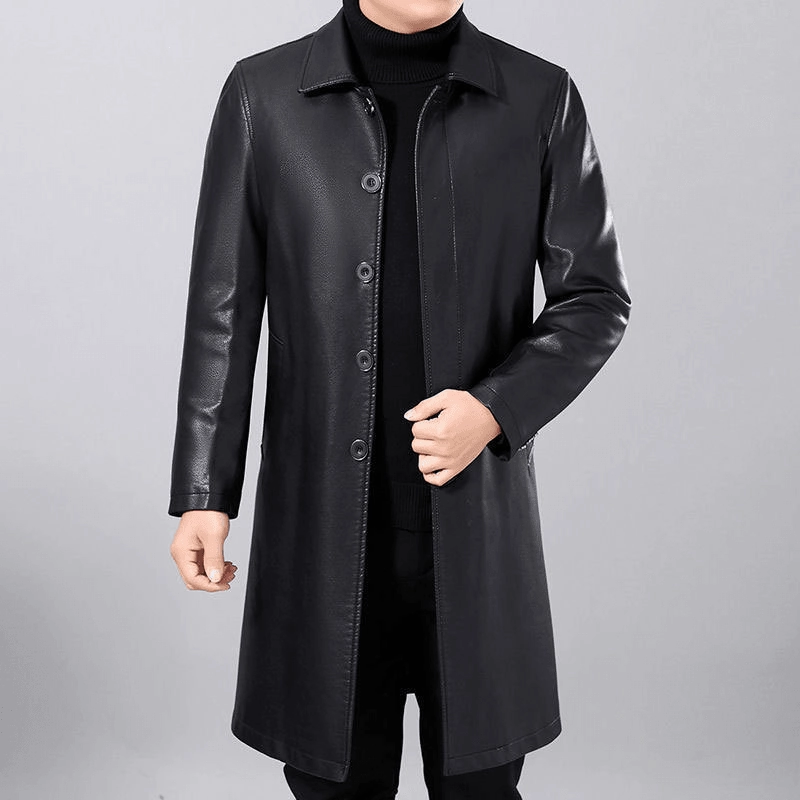 Upgrade Promise Men's Fashion Casual Lapel Fur One-Piece Over-The-Knee Jacket - Classic Black