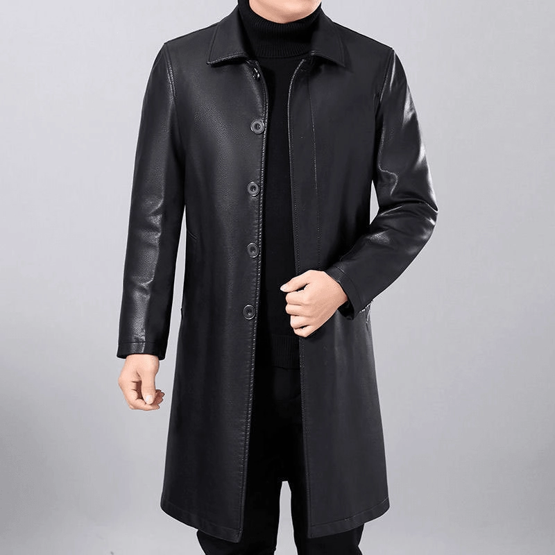 Men's Fashion Casual Lapel Fur One-Piece Over-The-Knee Jacket - Classic Black Cozy Interior Conditioner