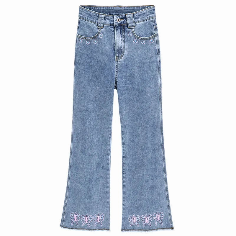 Design Sense Butterfly Embroidered Jeans Women Subtle Palette Holiday Vibes Evening Stroll Picnic Style