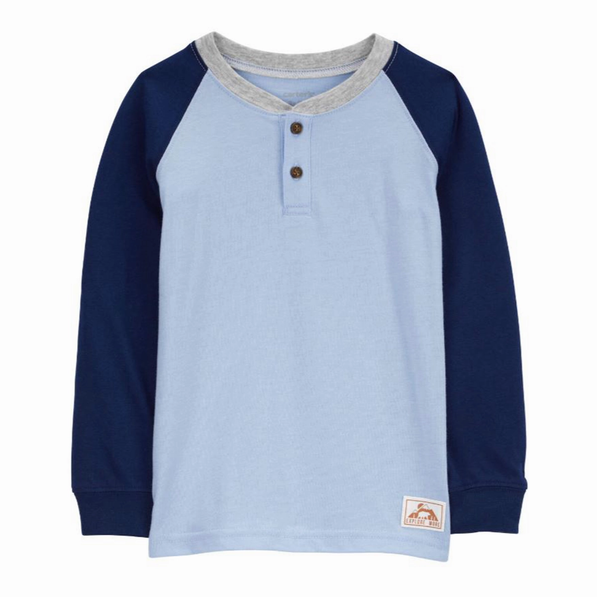 Boy's Raglan-Sleeve Henley Tee Unique Cut Forest Air