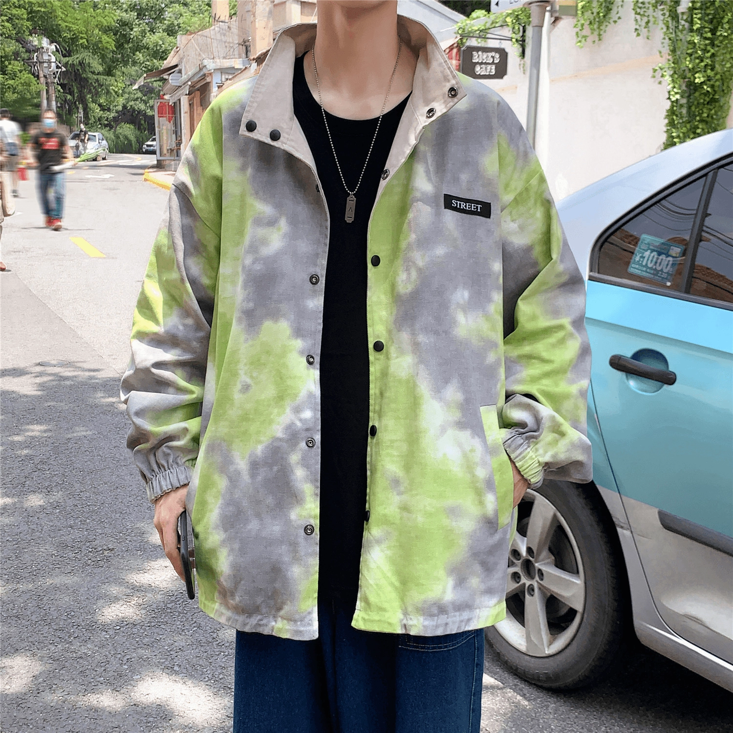 Both Sides Wear Bf Wind Tie-Dye Jacket Jacket Baseball Uniform Autumn multiple pockets
