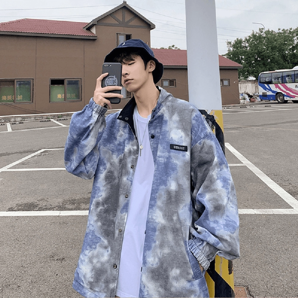 Smart Style Both Sides Wear Bf Wind Tie-Dye Jacket Jacket Baseball Uniform Autumn