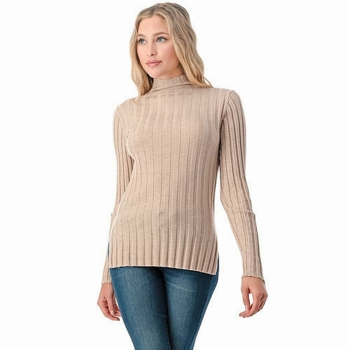 Quick Access Pockets Women's Wool Long Sleeve Mock Neck Sweater