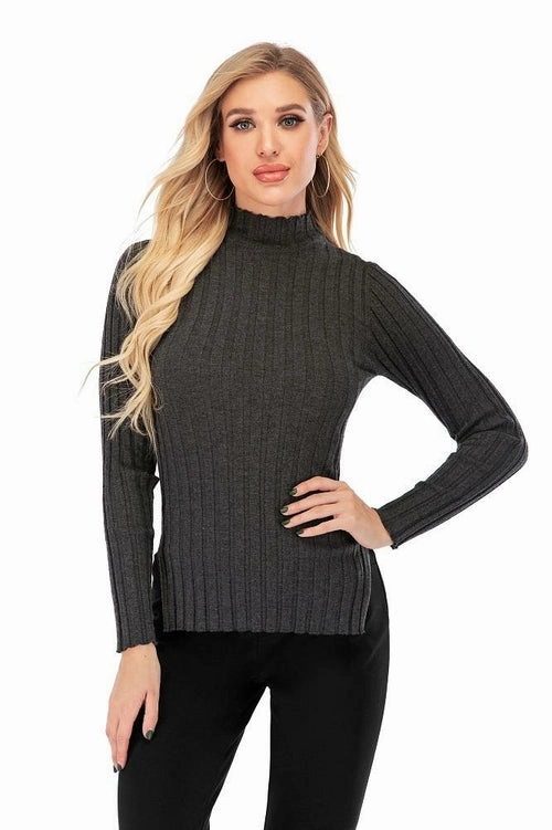 Mid Length Design Women's Wool Long Sleeve Mock Neck Sweater