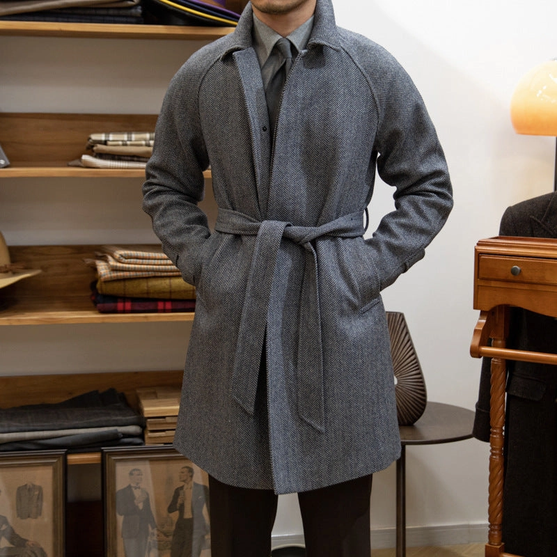 Japanese Leisure Mid-length Coat Herringbone Wool Slim Fit Project Recharge