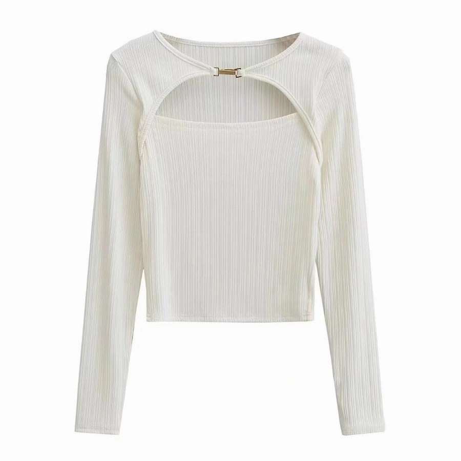 Elastic Tight Thin Hook And Loop Design Long Sleeved Bottoming Shirt For Women Festival wear Warm Look