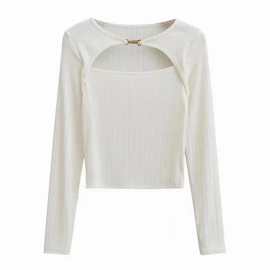 Sporty Look Home Comfort Elastic Tight Thin Hook And Loop Design Long Sleeved Bottoming Shirt For Women