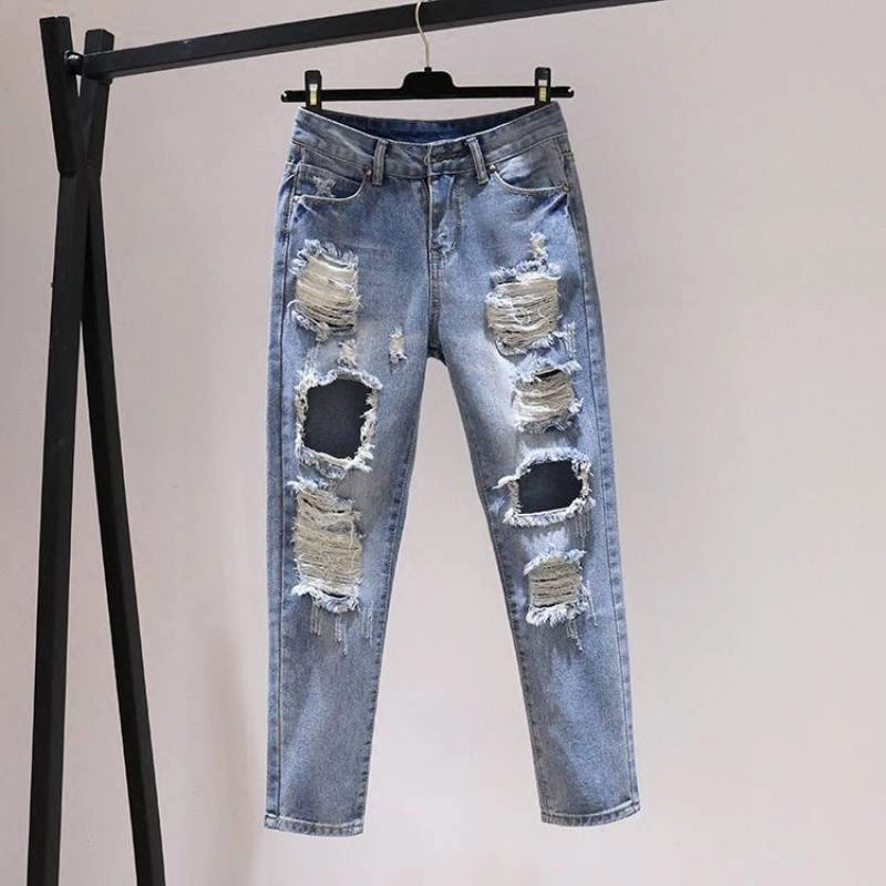 Casual Classic Korean Style All-match Social Style Ripped Harem Jeans Women's Pants Loose Wear Mixed Batch