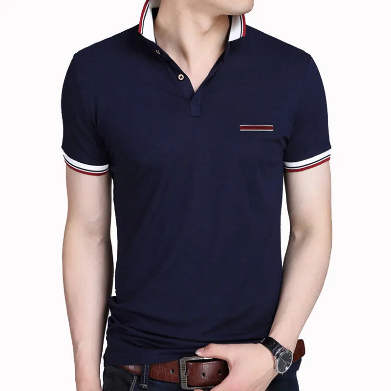Fashionable Ease Wrinkle Resistant Material Lapel short sleeve T-shirt men