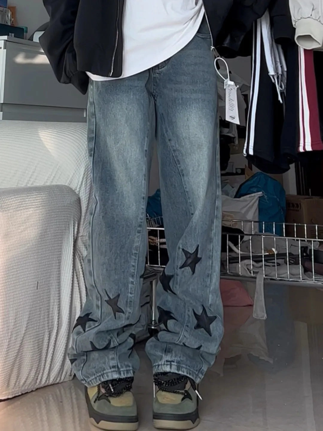 Large Size High Street Vibe Style Jeans Women's Retro Washed High Waist Fit and Comfort Stretch Classic Wear