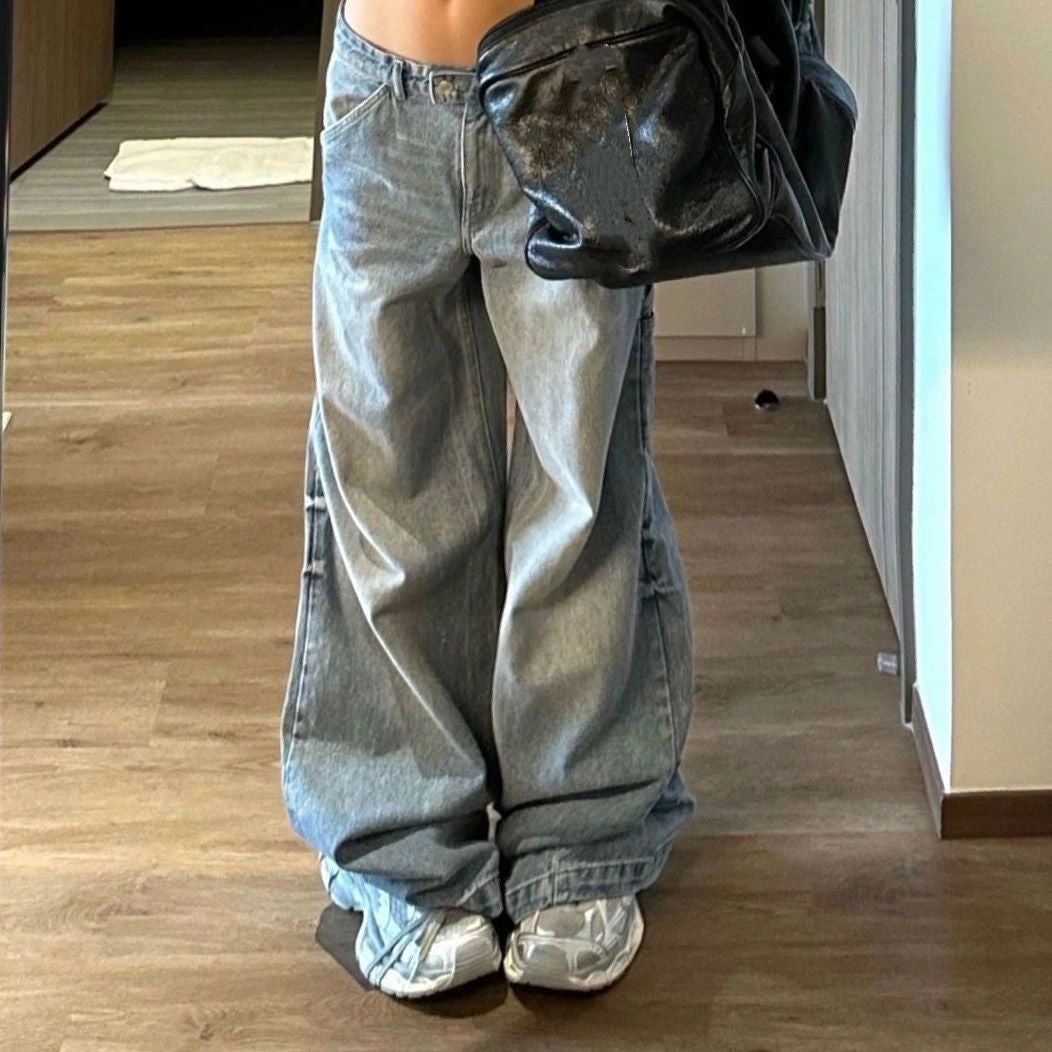 Modern Outfit Large Size Washed Wide-leg Trousers Women's Mopping Jeans