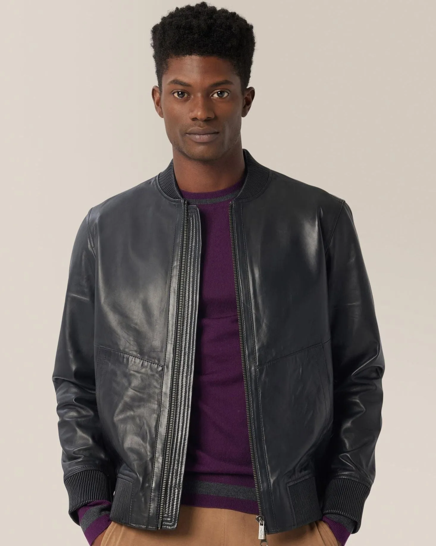 Bomber Jacket | Lamb Leather No Iron Fabric Buttery Soft Feel