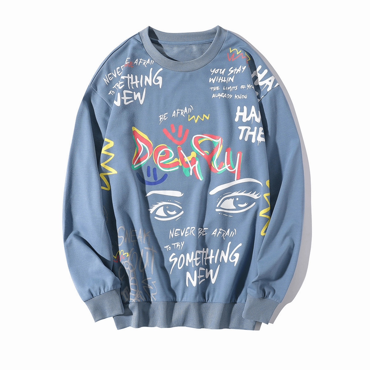 Street Cool Printed Men'S Loose round Neck Long-Sleeved Sweater