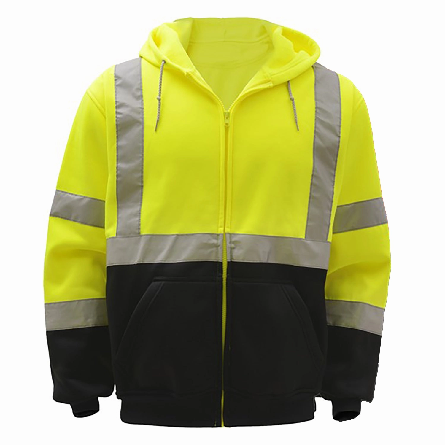 High Vis Class 3 Zipper Front Hooded Sweatshirt with Black Bottom 7003 Minimal Mood