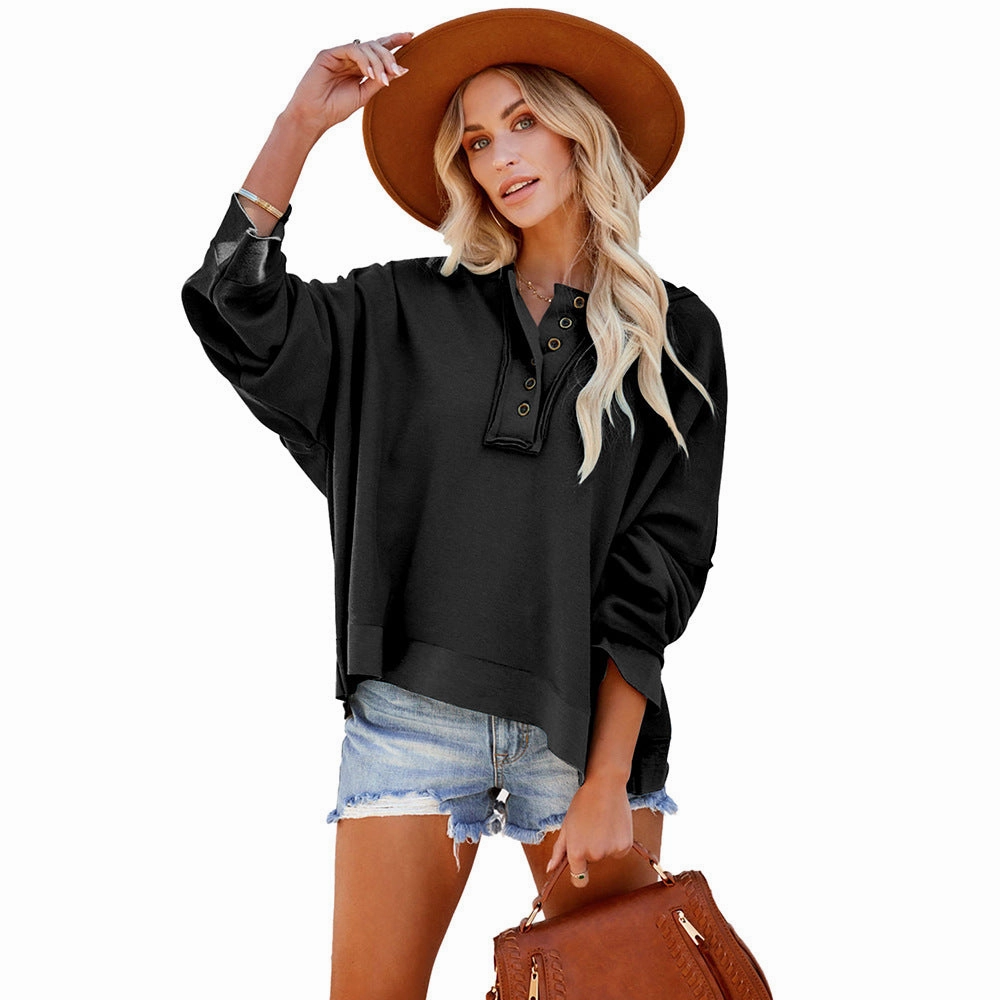 Daily Bold Leisure Loose Patchwork Drop-shoulder Long-sleeve Sweatshirt Women Winter Thicken Solid Color Hoodie