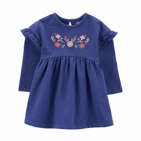 Baby Girls' Navy Floral Long Sleeve Dress 1R861710 Soft Joggers Euro Mood