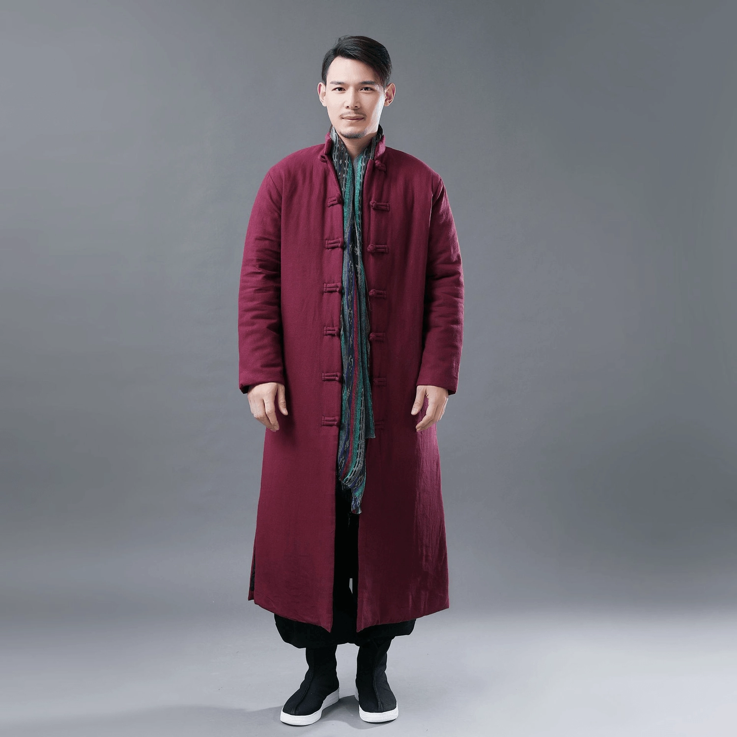 Fray Resistant Finish Folk Style Men'S Cotton Jacket Solid Color Casual Standing Collar Cotton-Padded Jacket