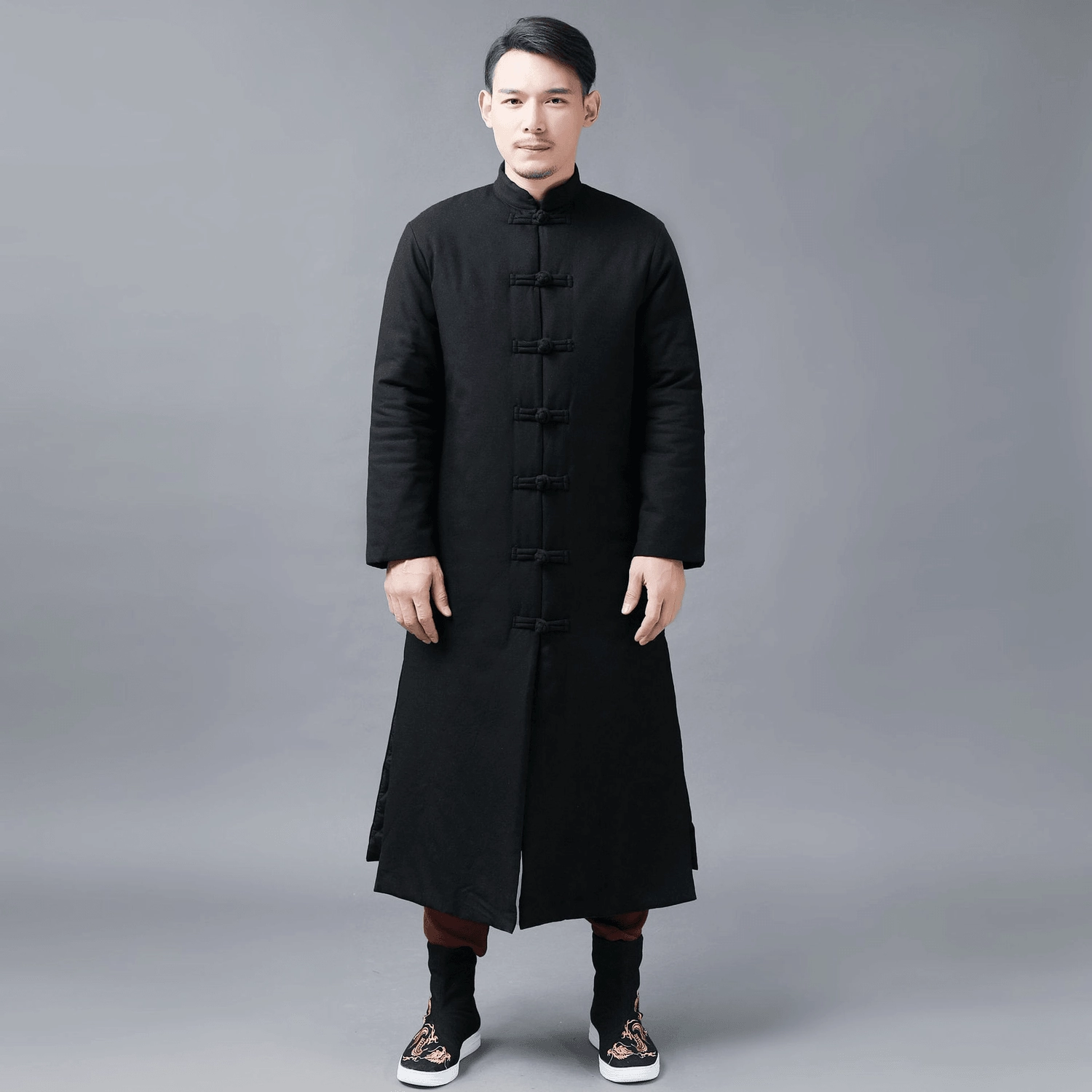 Light Layer Folk Style Men'S Cotton Jacket Solid Color Casual Standing Collar Cotton-Padded Jacket