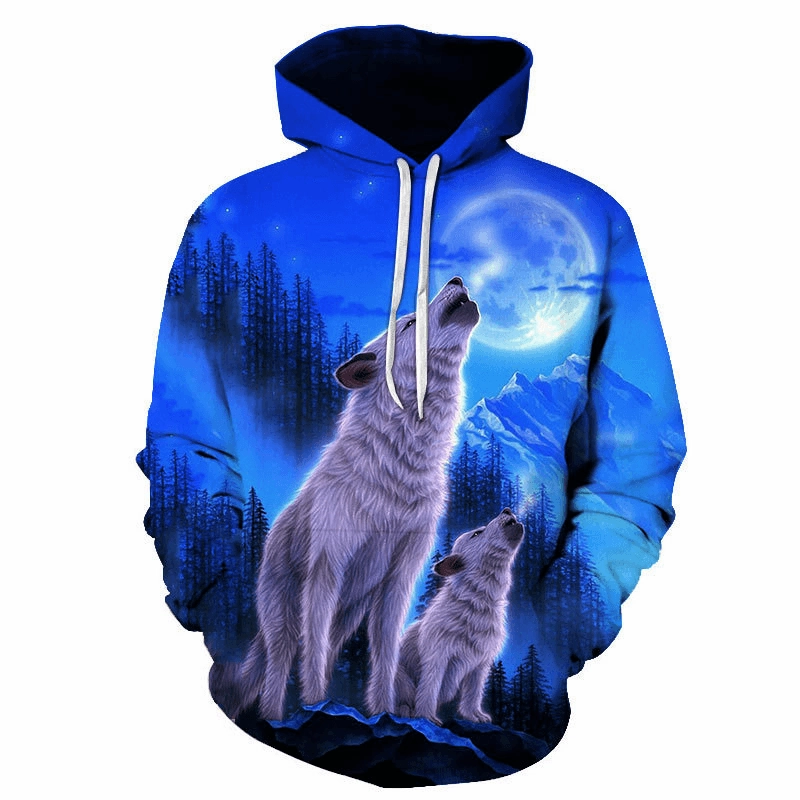 Lovers Wear 3D Wolf Digital Printing Hooded Baseball Uniform Autumn and Winter Men'S and Women'S Hooded Sweater Minimalist Style