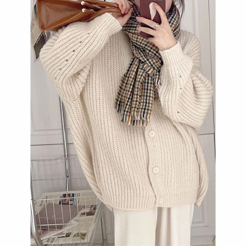 Taped Edges Idle Style Knitted Cardigan Sweater For Women Autumn And Winter