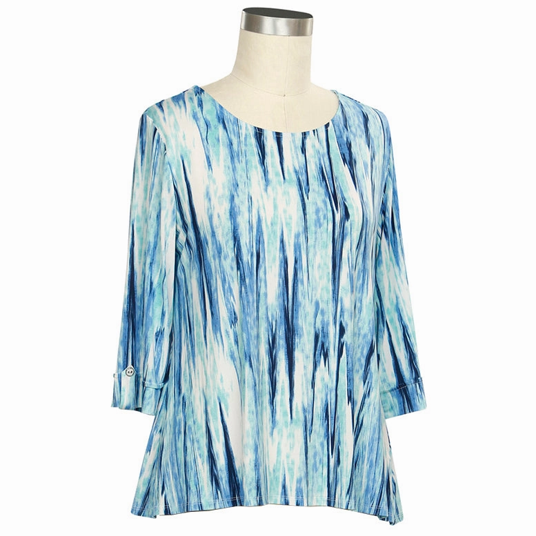 Women's 3/4 Sleeve Denim Art Print Top 474B Trendy sneakers