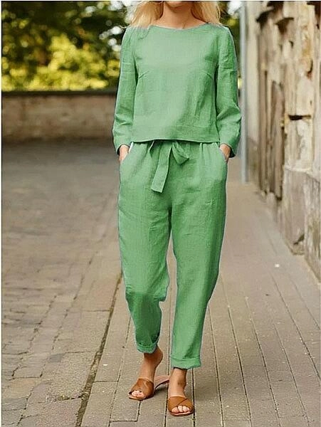 Women's Clothing Cotton And Linen Suit Casual Two-piece Suit Dinner Flexible