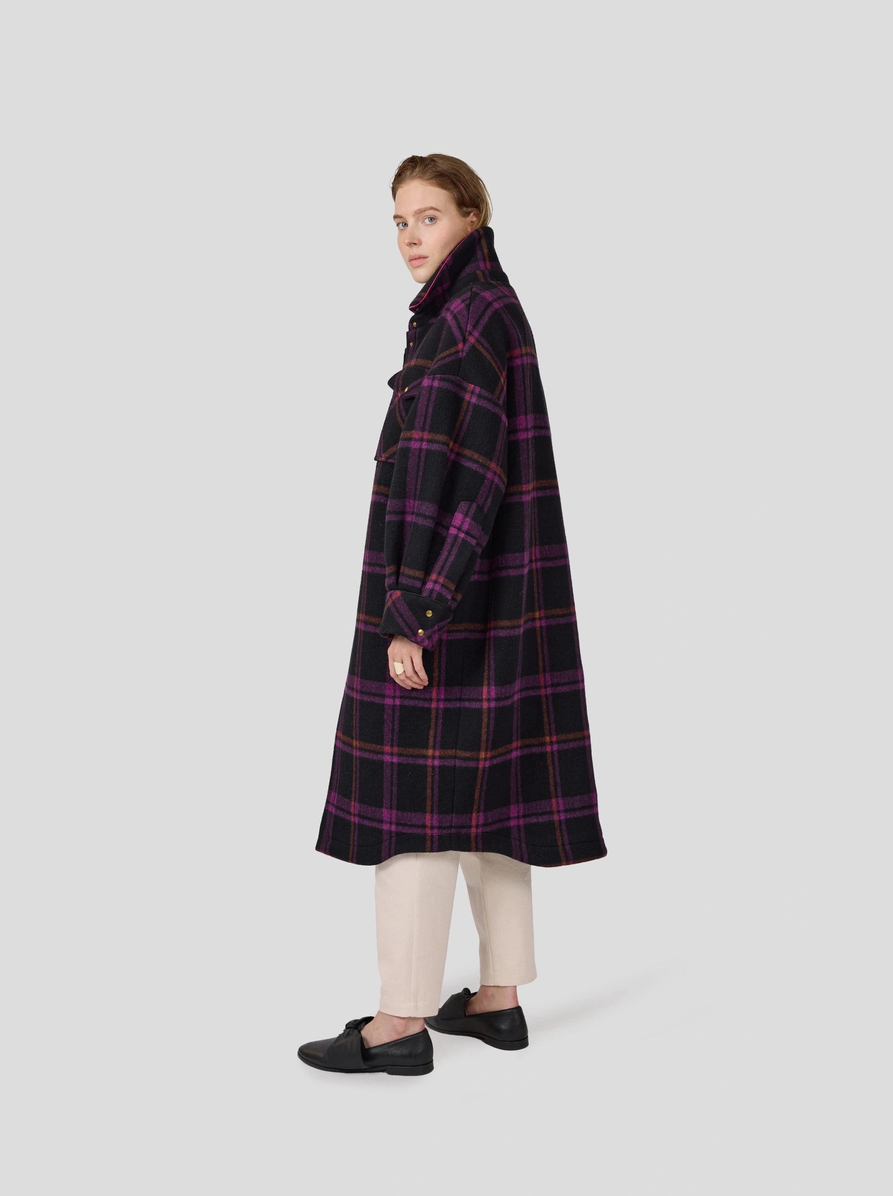 Lined Pockets Manteau Marines en lainage District Wineberry