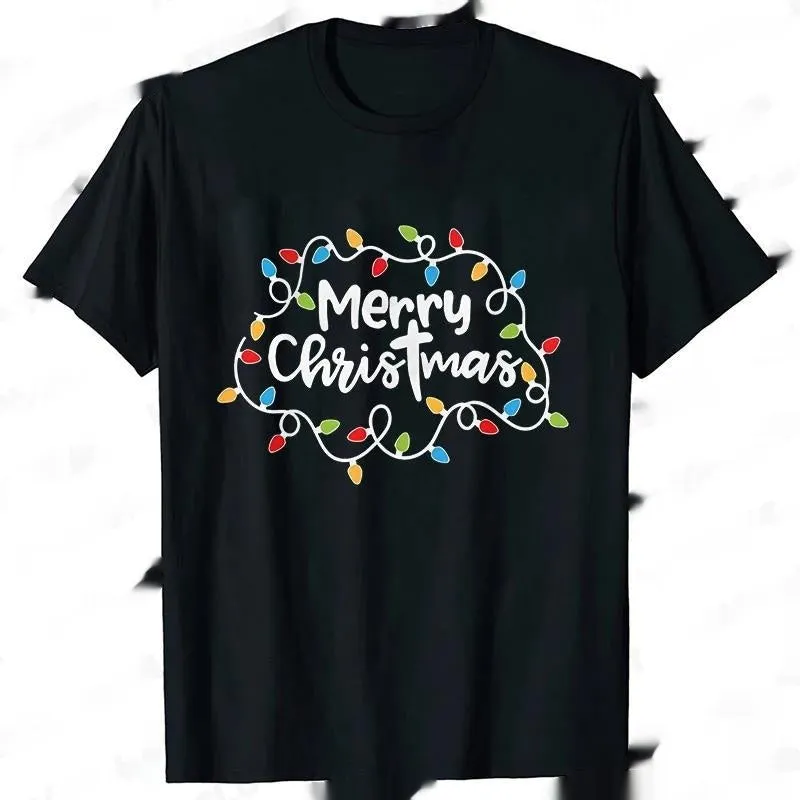 Men T-Shirt Christmas Lights Graphic Party T Collared