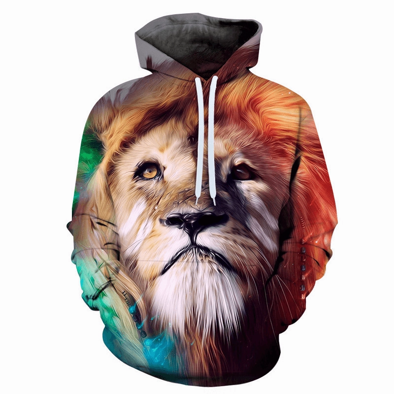 windproof Men's 3D Color Lion Head Digital Print Hoodie - Trendy Spring and Autumn Sweatshirt