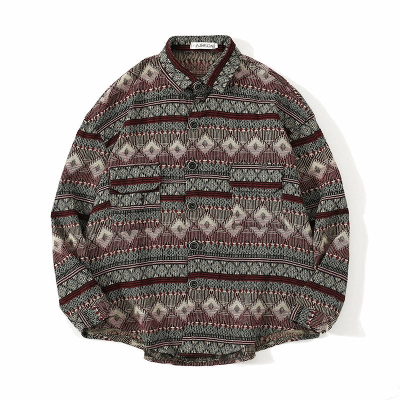 Trendy Essentials Men'S Casual Long-Sleeved Shirt Lapel Loose Shirt