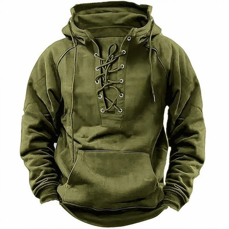 Go-To Layer fade resistance Men's Outdoor Retro Lace-up Hooded Long-sleeved T-shirt Casual Top