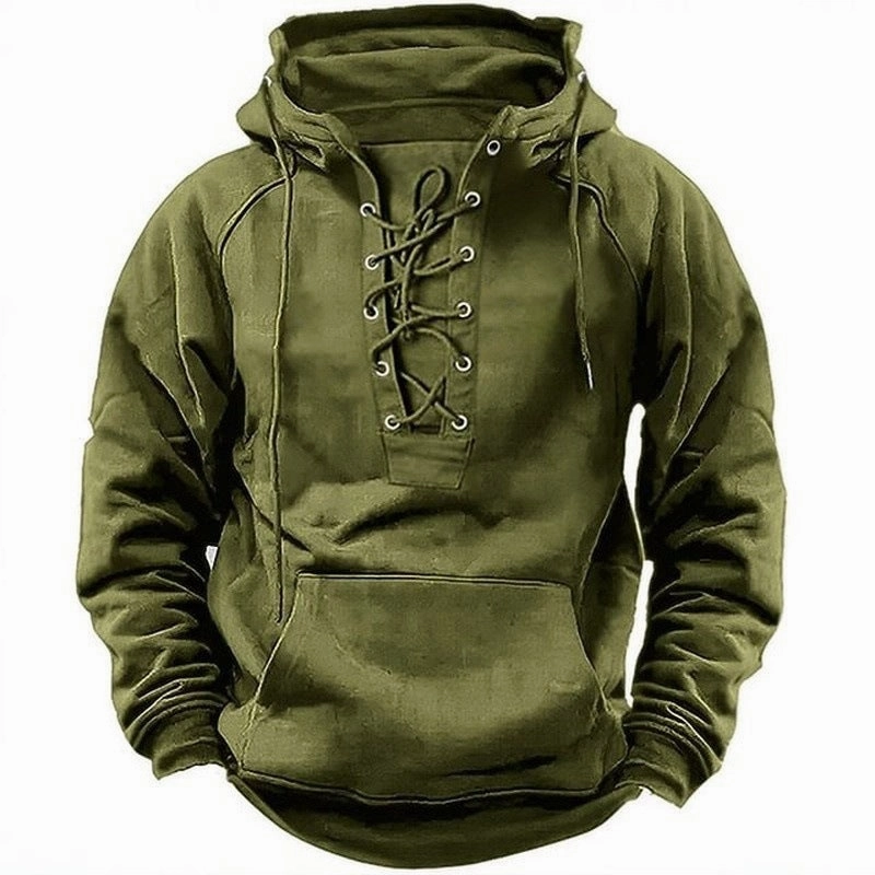 Men's Outdoor Retro Lace-up Hooded Long-sleeved T-shirt Casual Top Premium Comfort