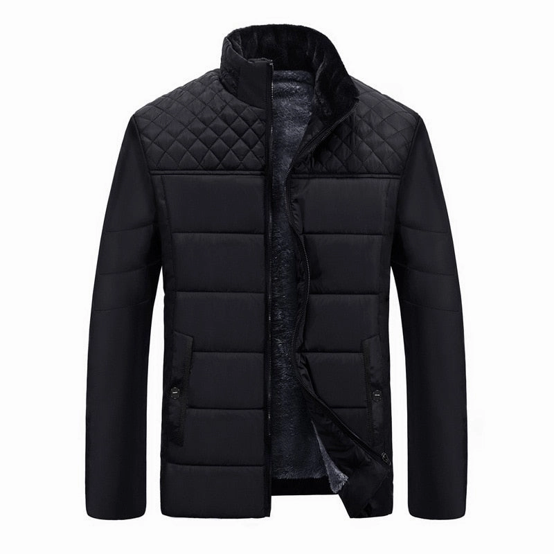 Men's Plush Thickened Parkas Stand Collar Winter Jacket Elasticized Edging Durable Color Retention