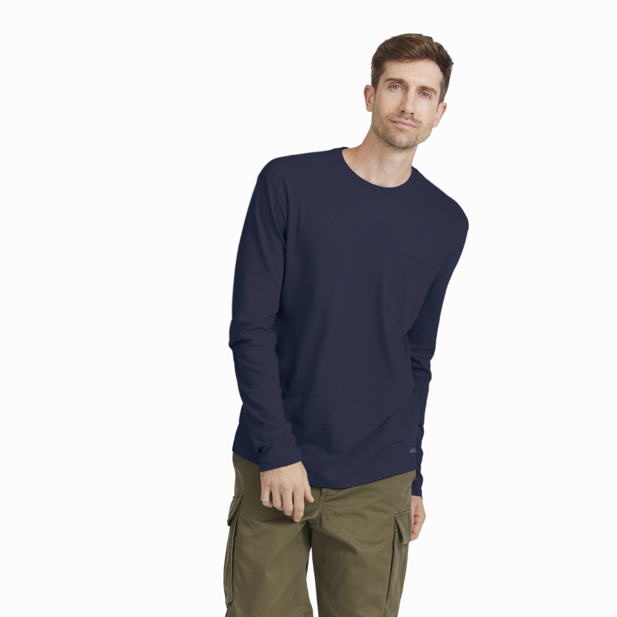 Men's Soft Merino Long Sleeve Tee - Deep Navy Classic Mode Glitter Glow