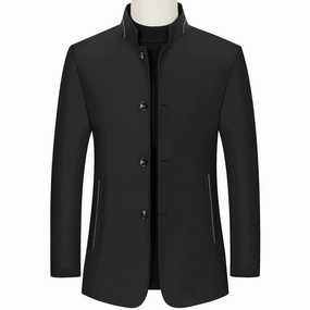 Multi Pocket Functionality Sport Inspired Style Men's Stand Collar Middle-aged Leisure Slim Top