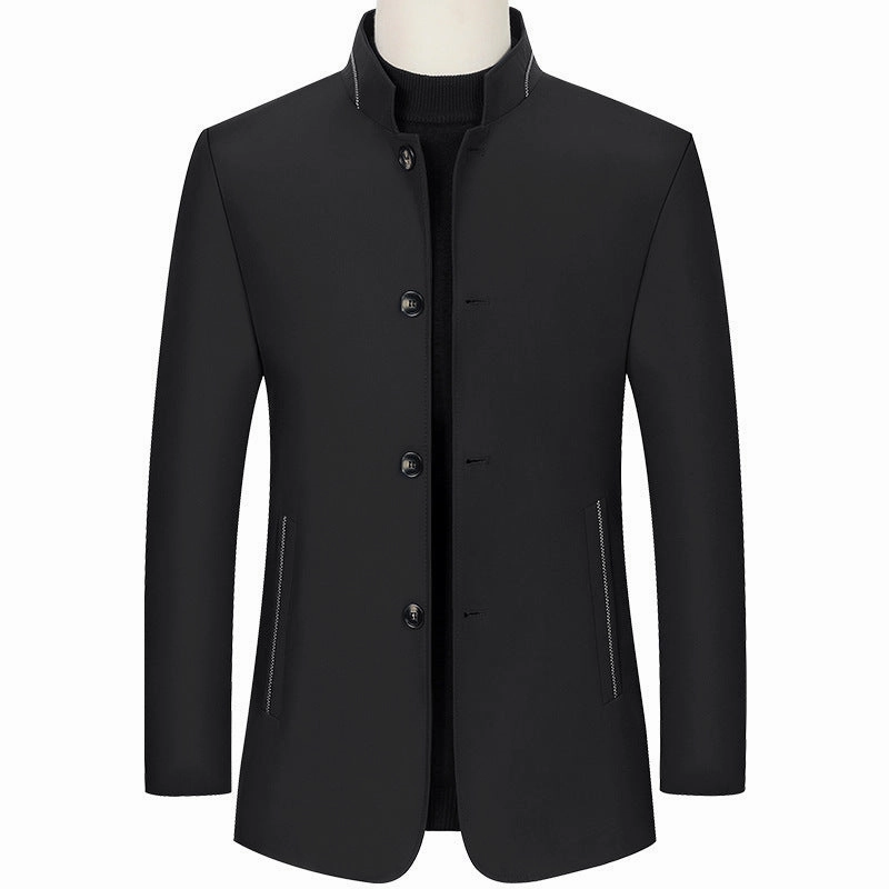 Multi Pocket Functionality Sport Inspired Style Men's Stand Collar Middle-aged Leisure Slim Top