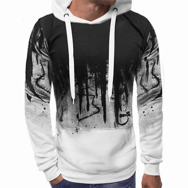 Men'S Velvet Sweatshirt with Ink-Splashing Print Pullover Sweater Trend Focus