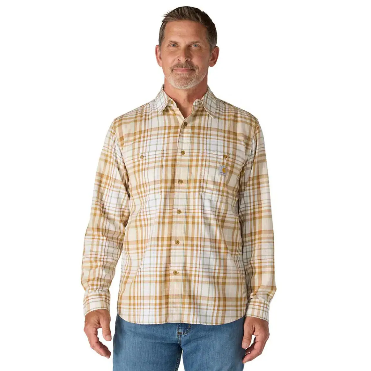 Men's Rugged Flex Long-Sleeve Plaid Shirt 107014 Senior Ease Farm Glow
