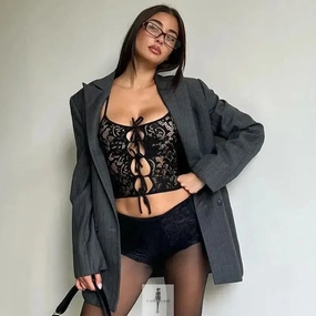 Mesh Bow Crop Top Trendy Prints Convertible Strap System